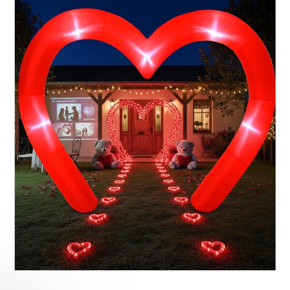 Red Heart Inflatable Arch with LED Lights 9ft 001